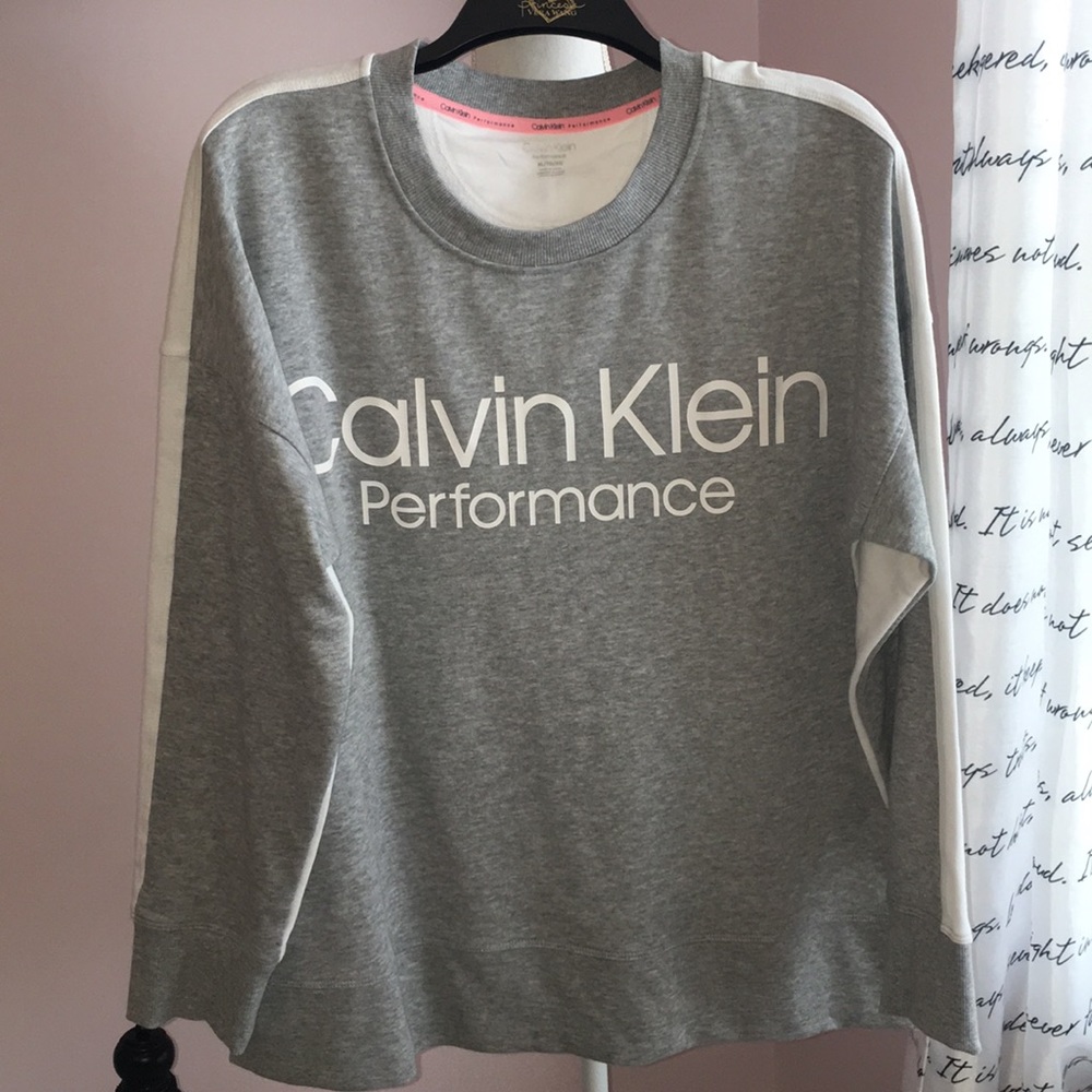 NEW Calvin Klein Grey White Stripe Logo Sweatshirt